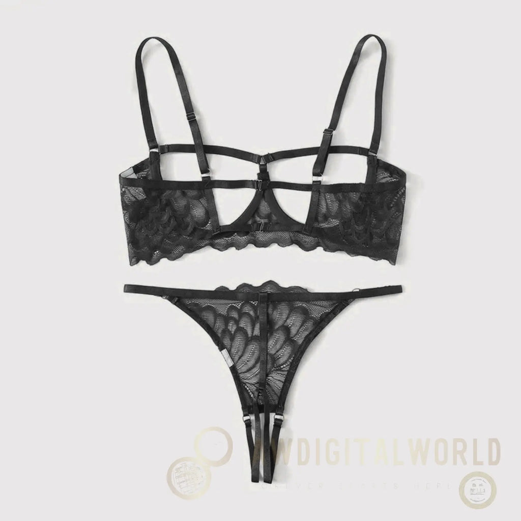 2-Piece Peek-a-boo Bra and Crotchless G-String Set - S/M/L/XL JOJO Lingerie