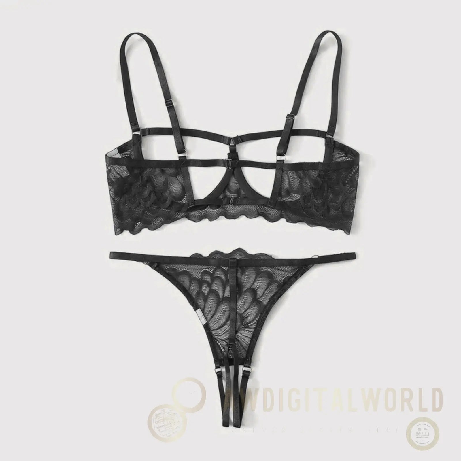 2-Piece Peek-a-boo Bra and Crotchless G-String Set - S/M/L/XL JOJO Lingerie