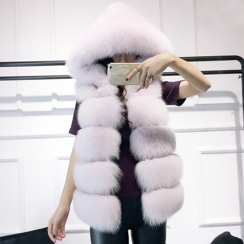 2022 Winter Sleeveless Artificial Fox Fur Coat Gilet Faux Fur Jacket Lavender Coco