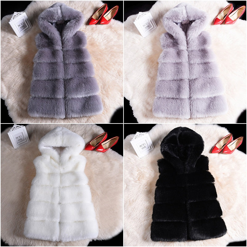 2022 Winter Sleeveless Artificial Fox Fur Coat Gilet Faux Fur Jacket Lavender Coco