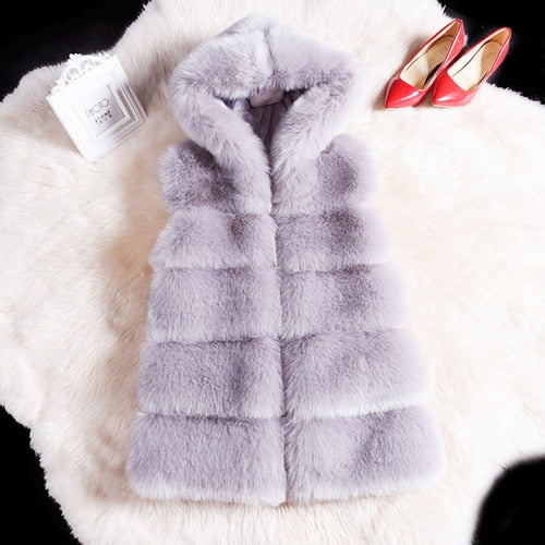 2022 Winter Sleeveless Artificial Fox Fur Coat Gilet Faux Fur Jacket Lavender Coco