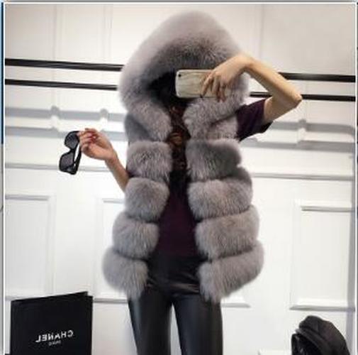 2022 Winter Sleeveless Artificial Fox Fur Coat Gilet Faux Fur Jacket Lavender Coco