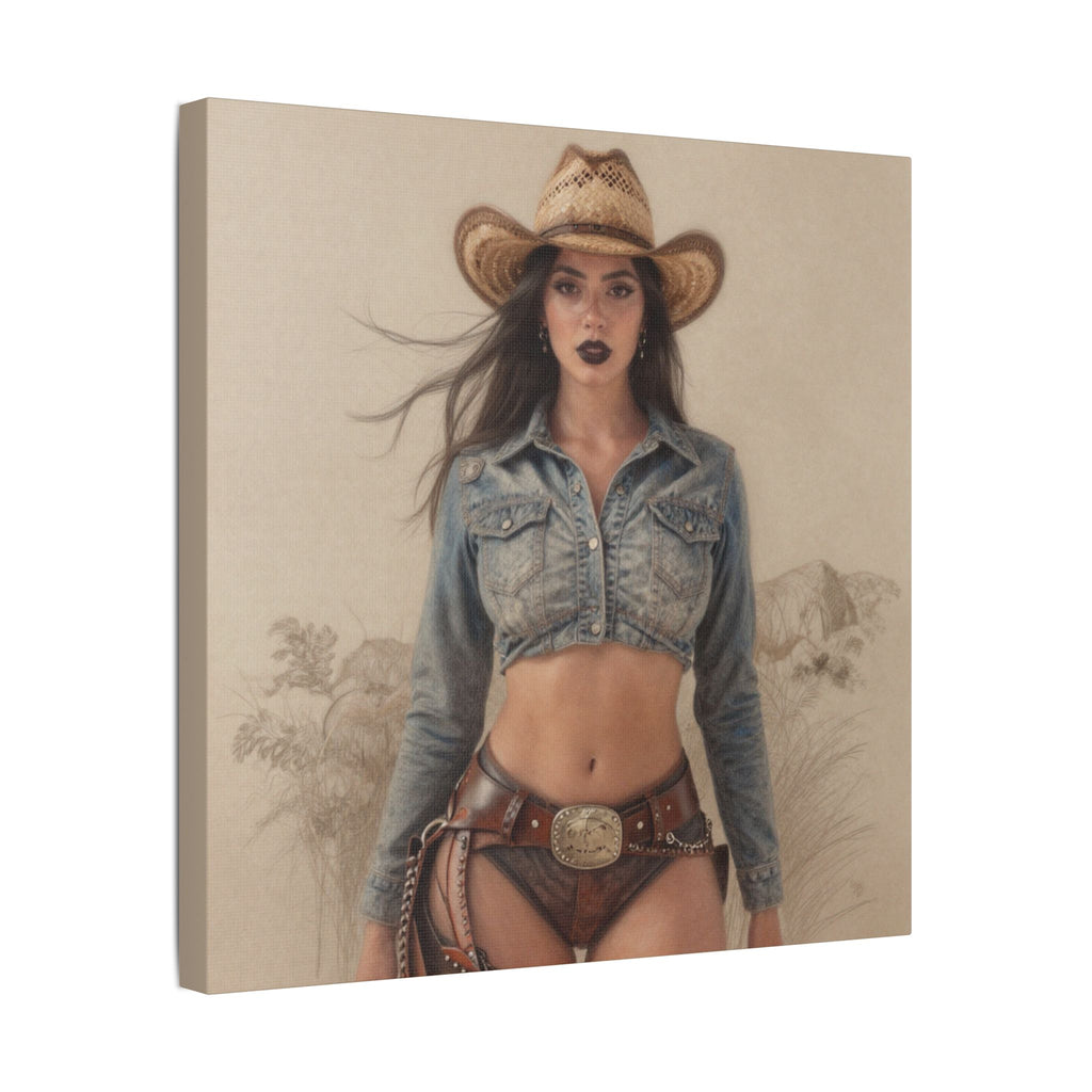 Cowgirl Portrait Satin Canvas Print — Stretched Wall Art