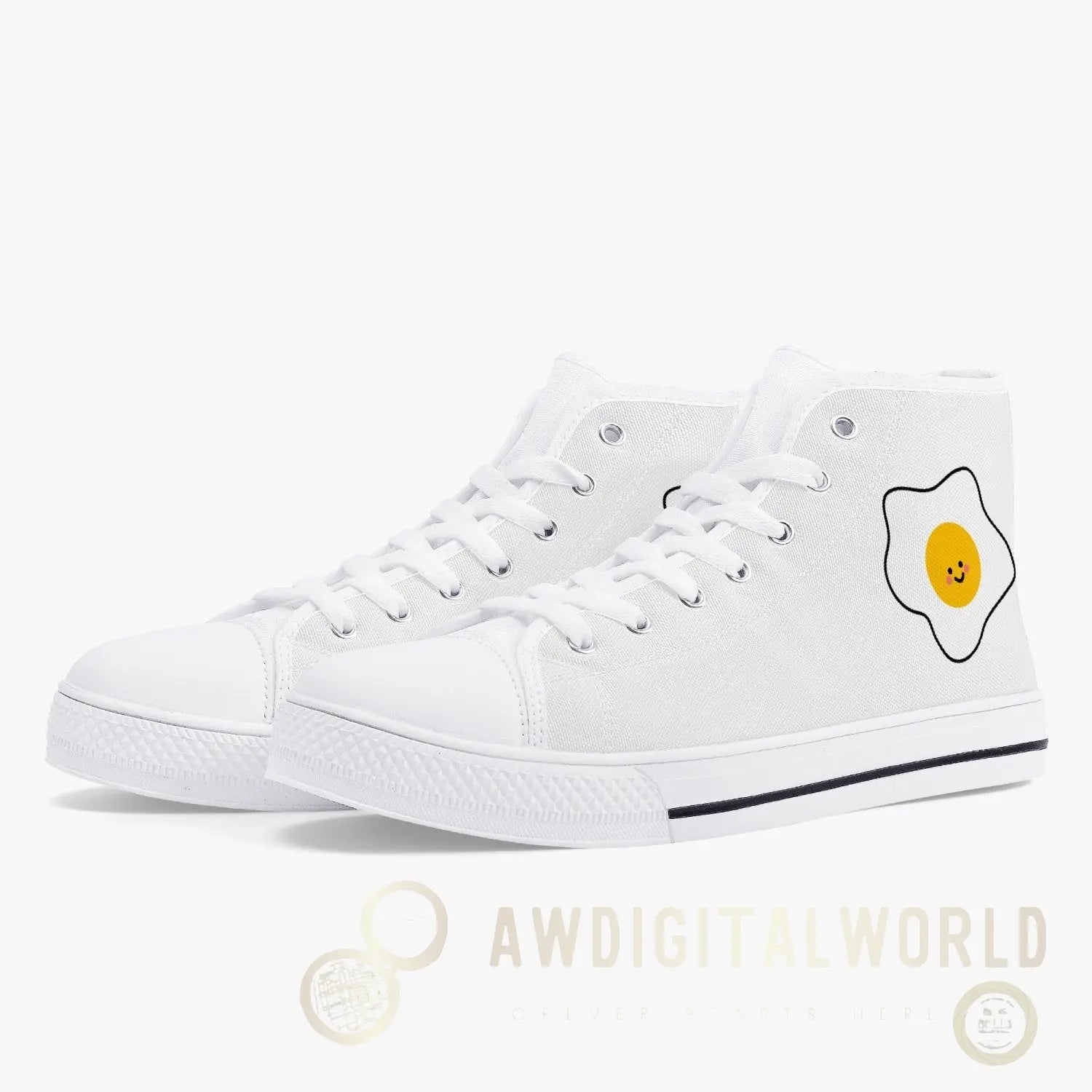 Jacki Easlick Lux Egg Classic High-Top Canvas Sneakers - White/Black Yellow Eleusis