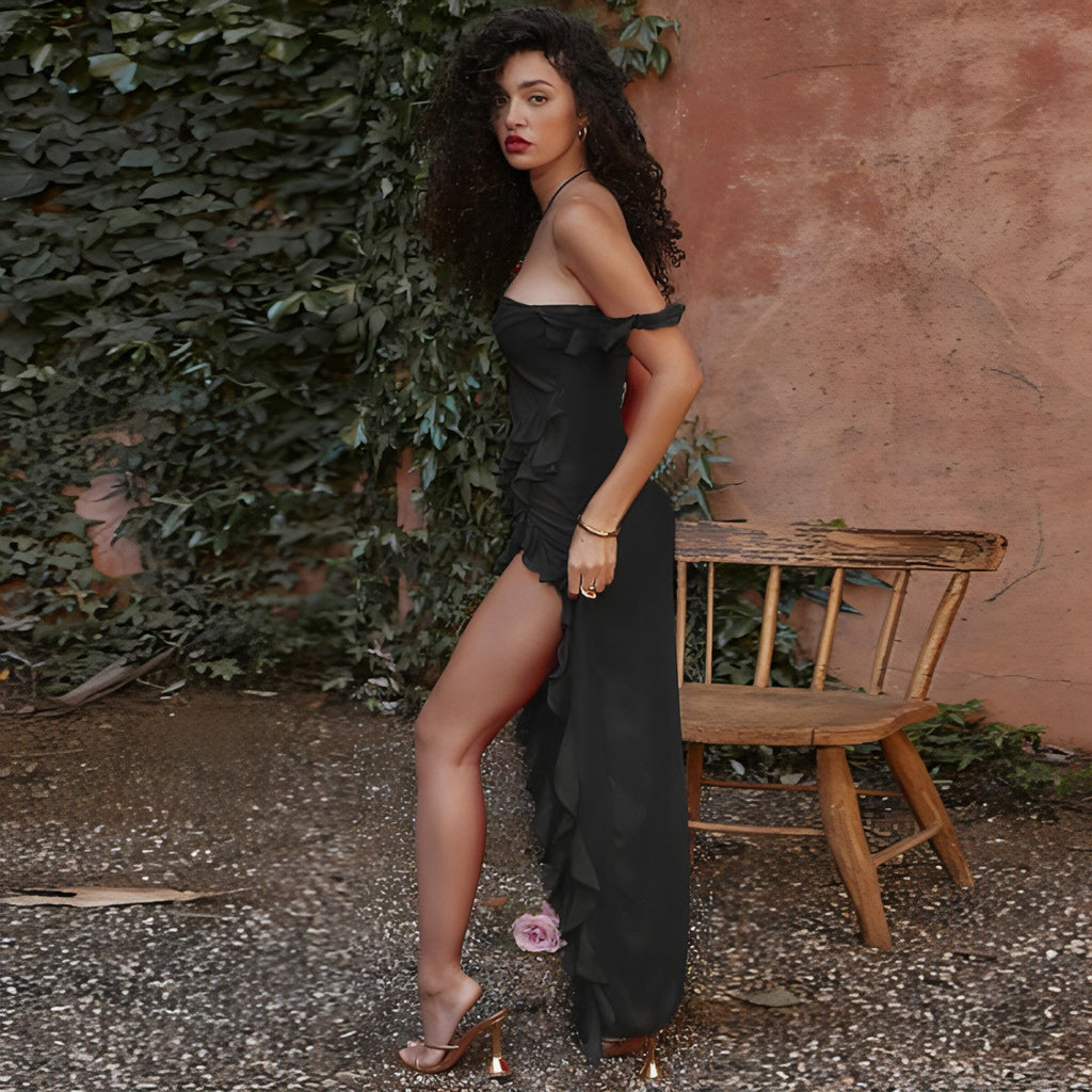 Female Summer Fashionable Stringy Selvedge Stitching Temperament Dress Carmine Juneberry