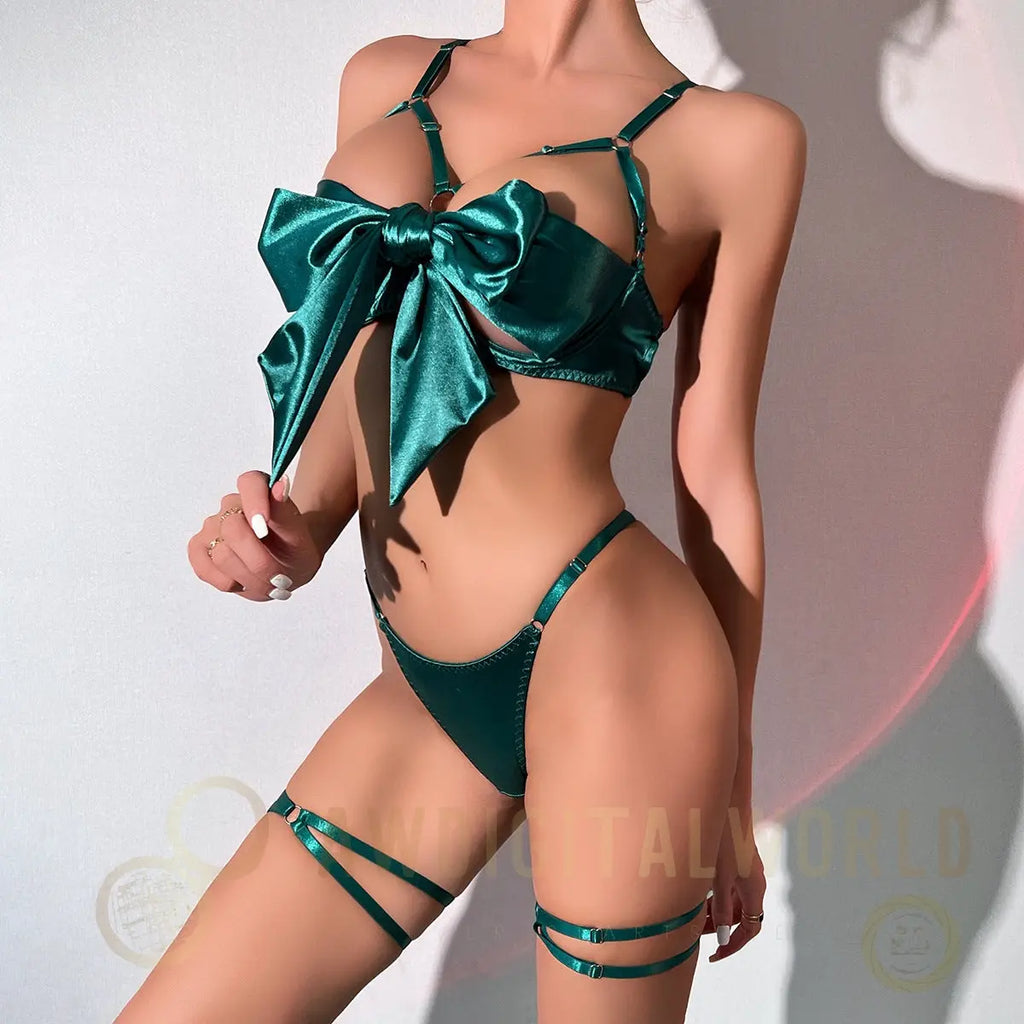 3-Piece Magic Bow Bra and G-String Set - S/M/L/XL JOJO Lingerie