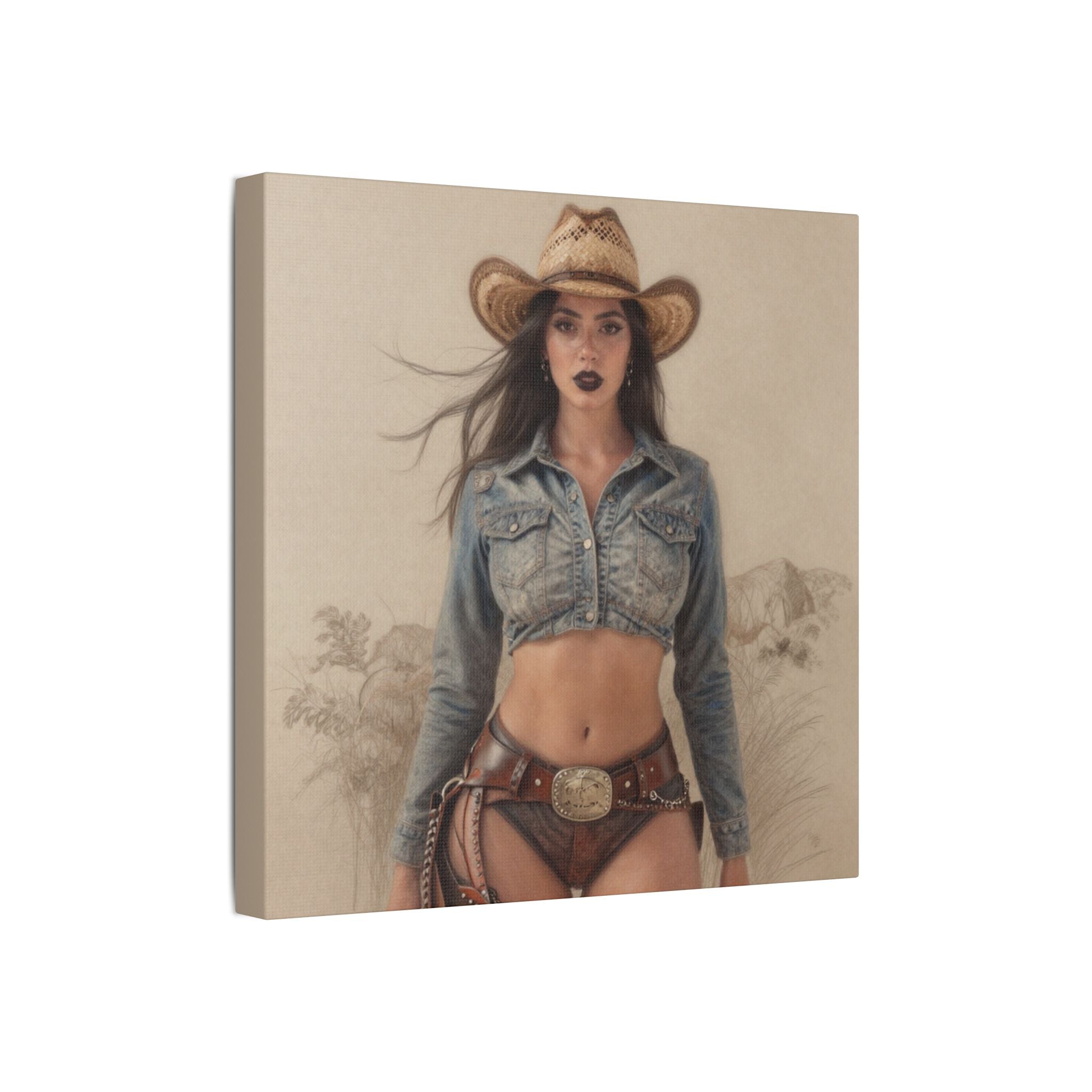 Cowgirl Portrait Satin Canvas Print — Stretched Wall Art