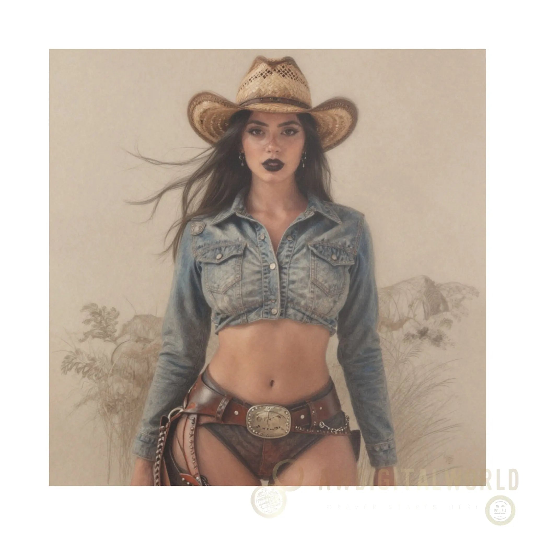 Cowgirl Portrait Satin Canvas Print — Stretched Wall Art Printify