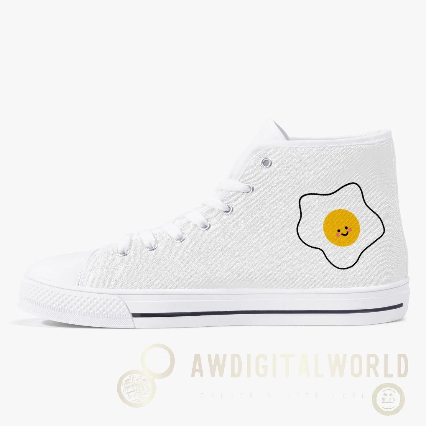 Jacki Easlick Lux Egg Classic High-Top Canvas Sneakers - White/Black Yellow Eleusis