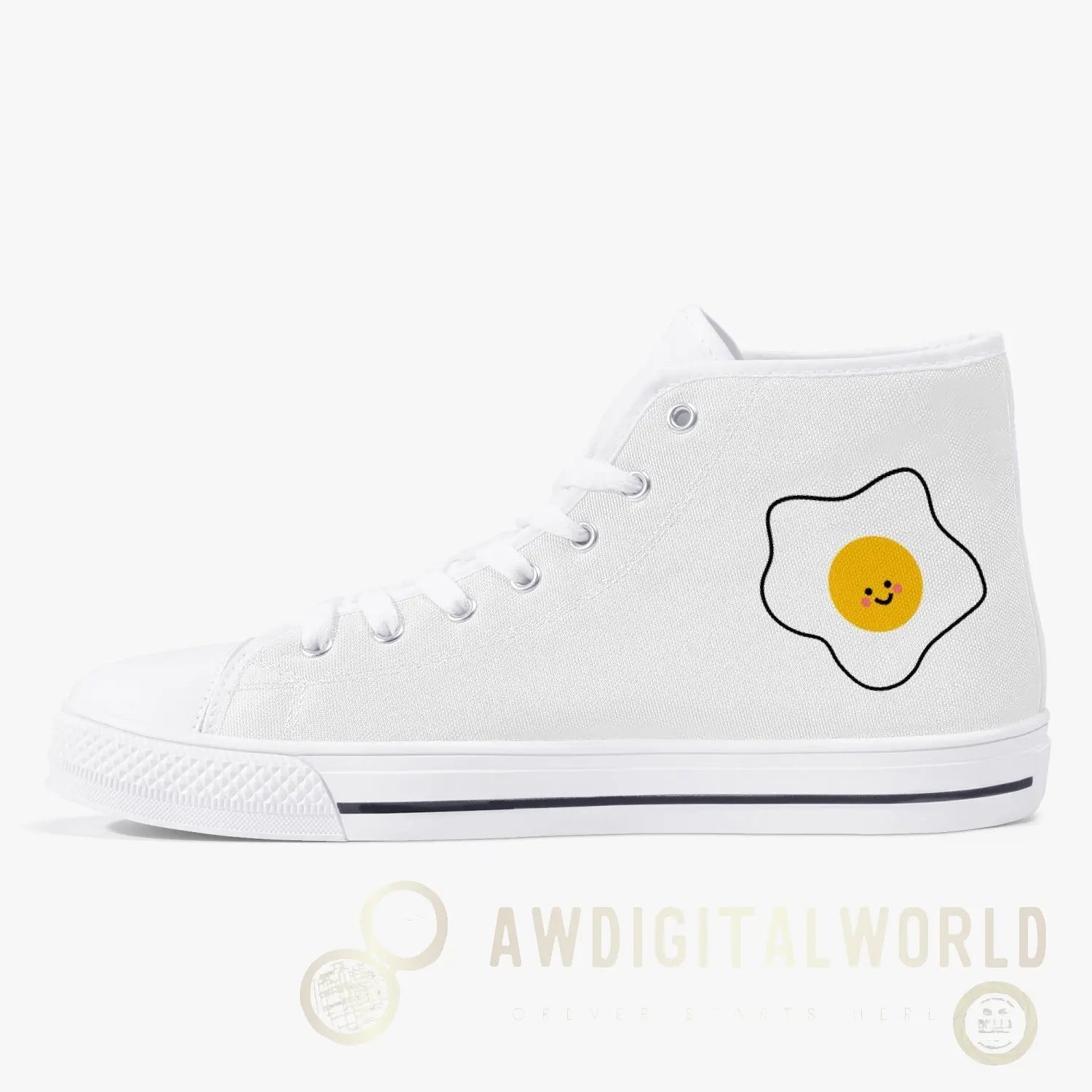 Jacki Easlick Lux Egg Classic High-Top Canvas Sneakers - White/Black Yellow Eleusis