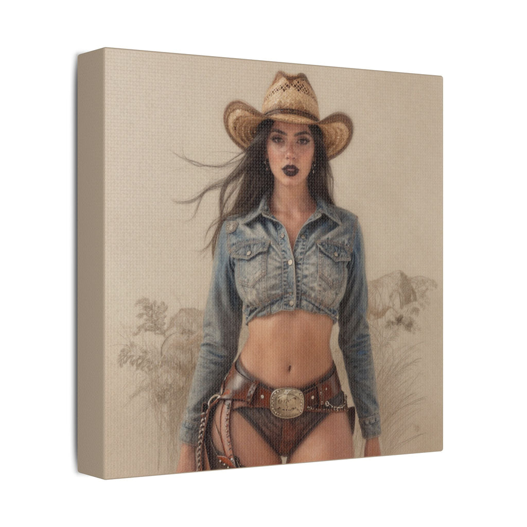 Cowgirl Portrait Satin Canvas Print — Stretched Wall Art