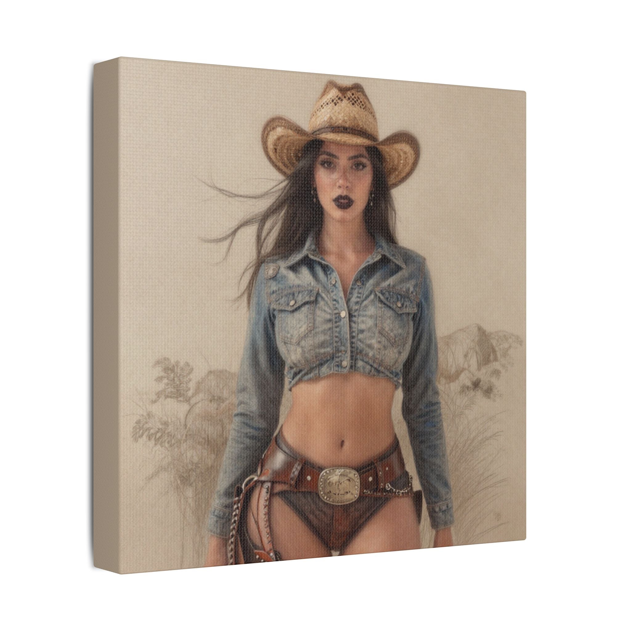 Cowgirl Portrait Satin Canvas Print — Stretched Wall Art