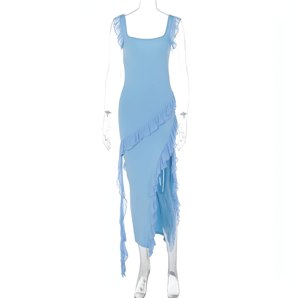 Female Summer Fashionable Stringy Selvedge Stitching Temperament Dress Carmine Juneberry