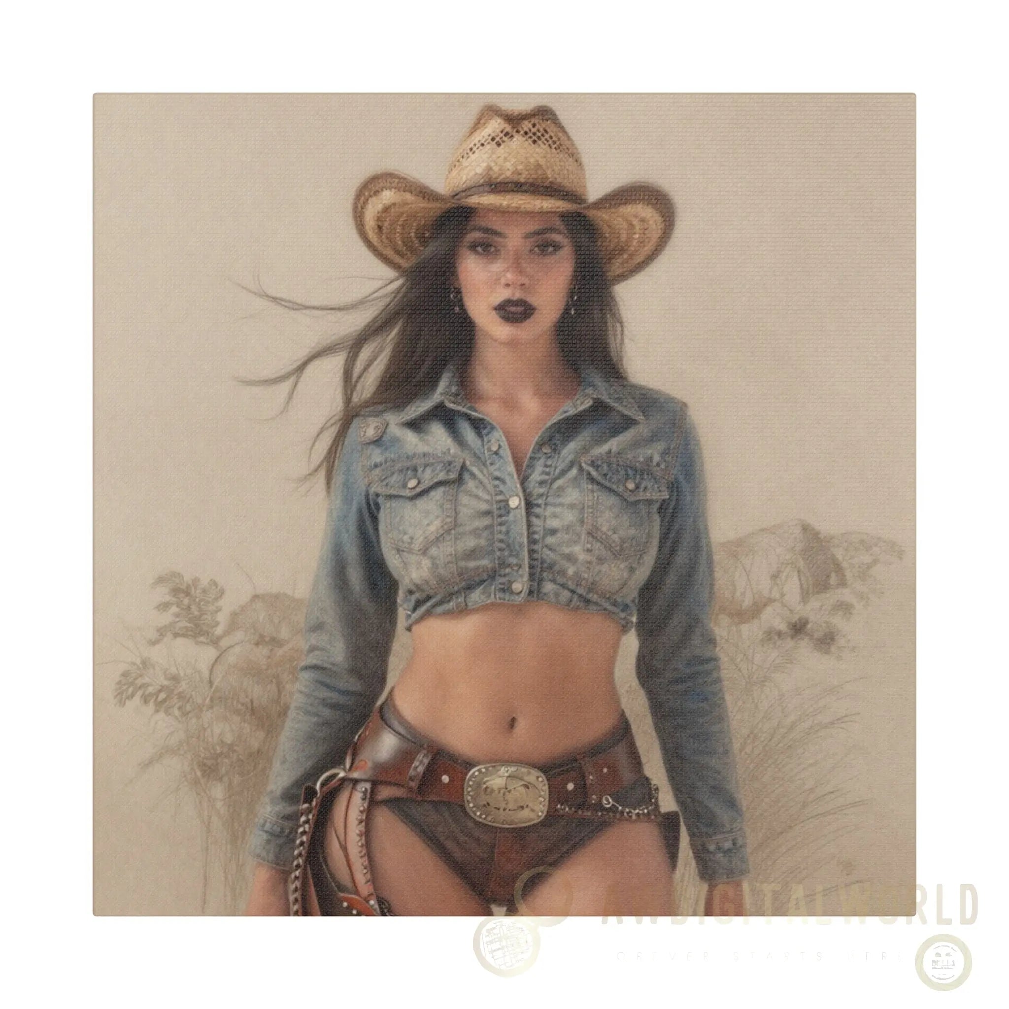 Cowgirl Portrait Satin Canvas Print — Stretched Wall Art Printify