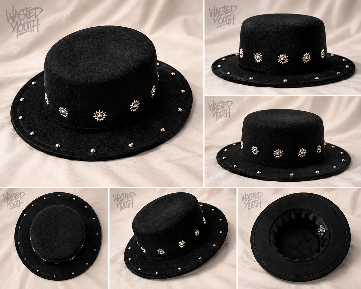 Gothic witch style fedora with rivets Wasted youth