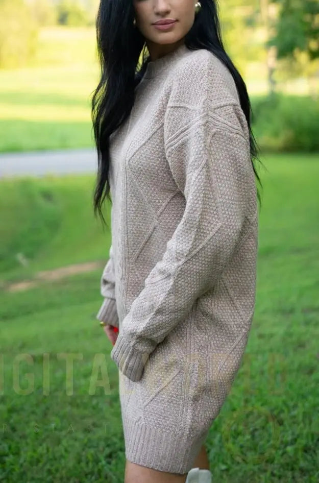 Aura Cable Knit Sweater Dress Threaded Pear