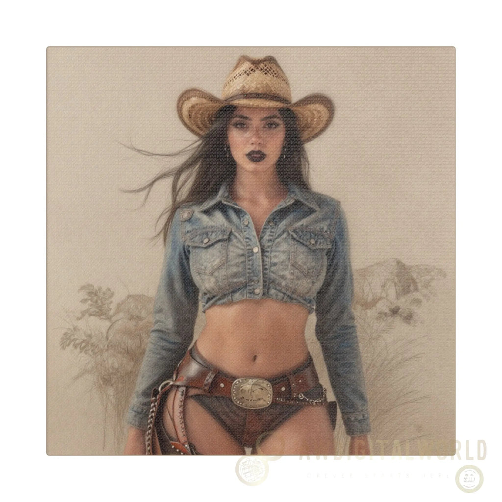 Cowgirl Portrait Satin Canvas Print — Stretched Wall Art Printify