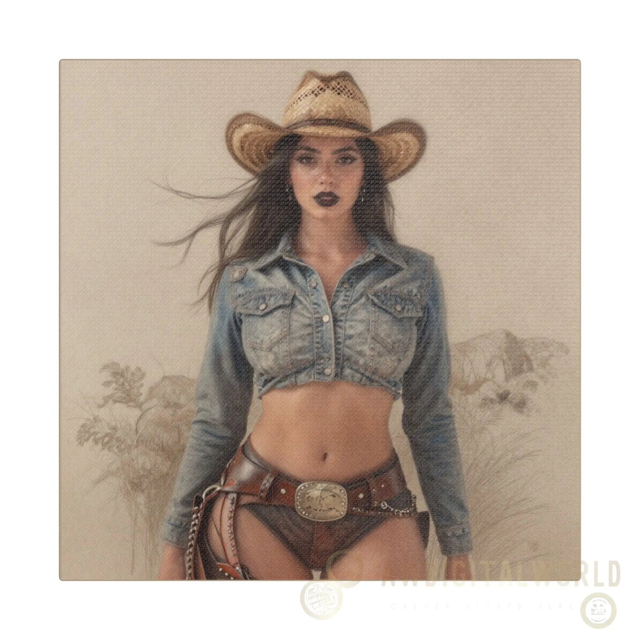 Cowgirl Portrait Satin Canvas Print — Stretched Wall Art Printify