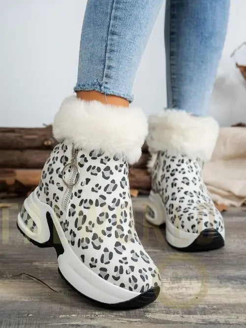 Side Zipper Leopard Platform Boots Coral Vanilla