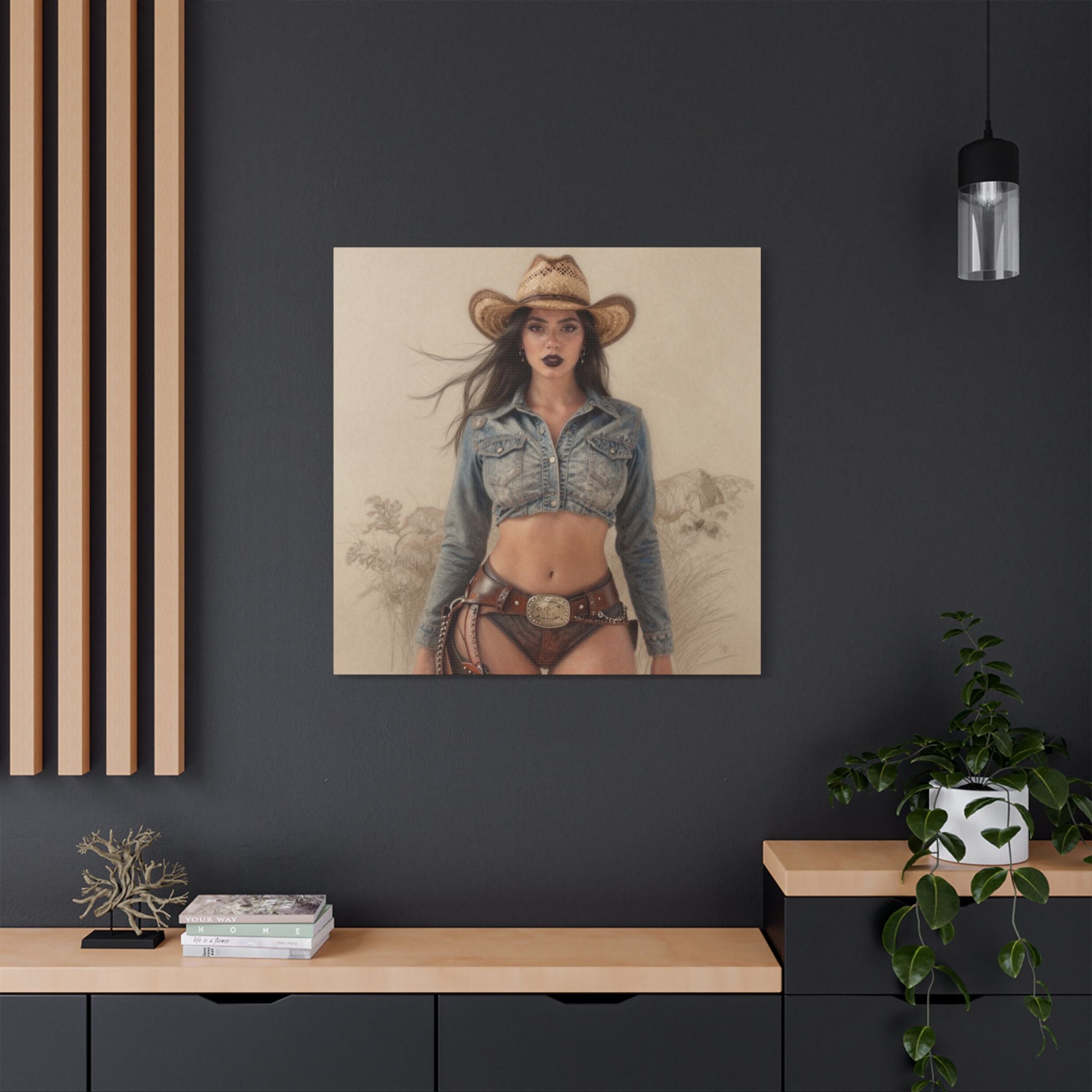 Cowgirl Portrait Satin Canvas Print — Stretched Wall Art
