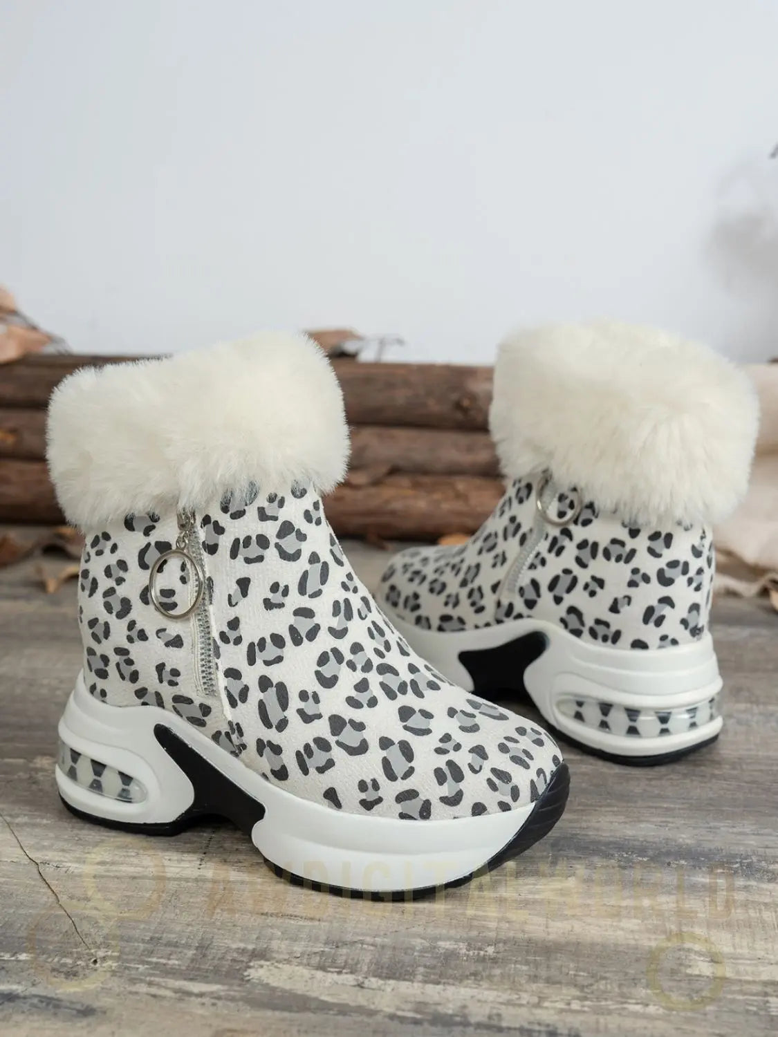 Side Zipper Leopard Platform Boots Coral Vanilla