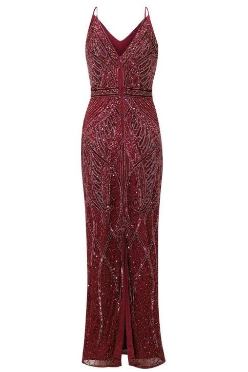 Flory Berry Beaded Maxi Dress Aftershock London