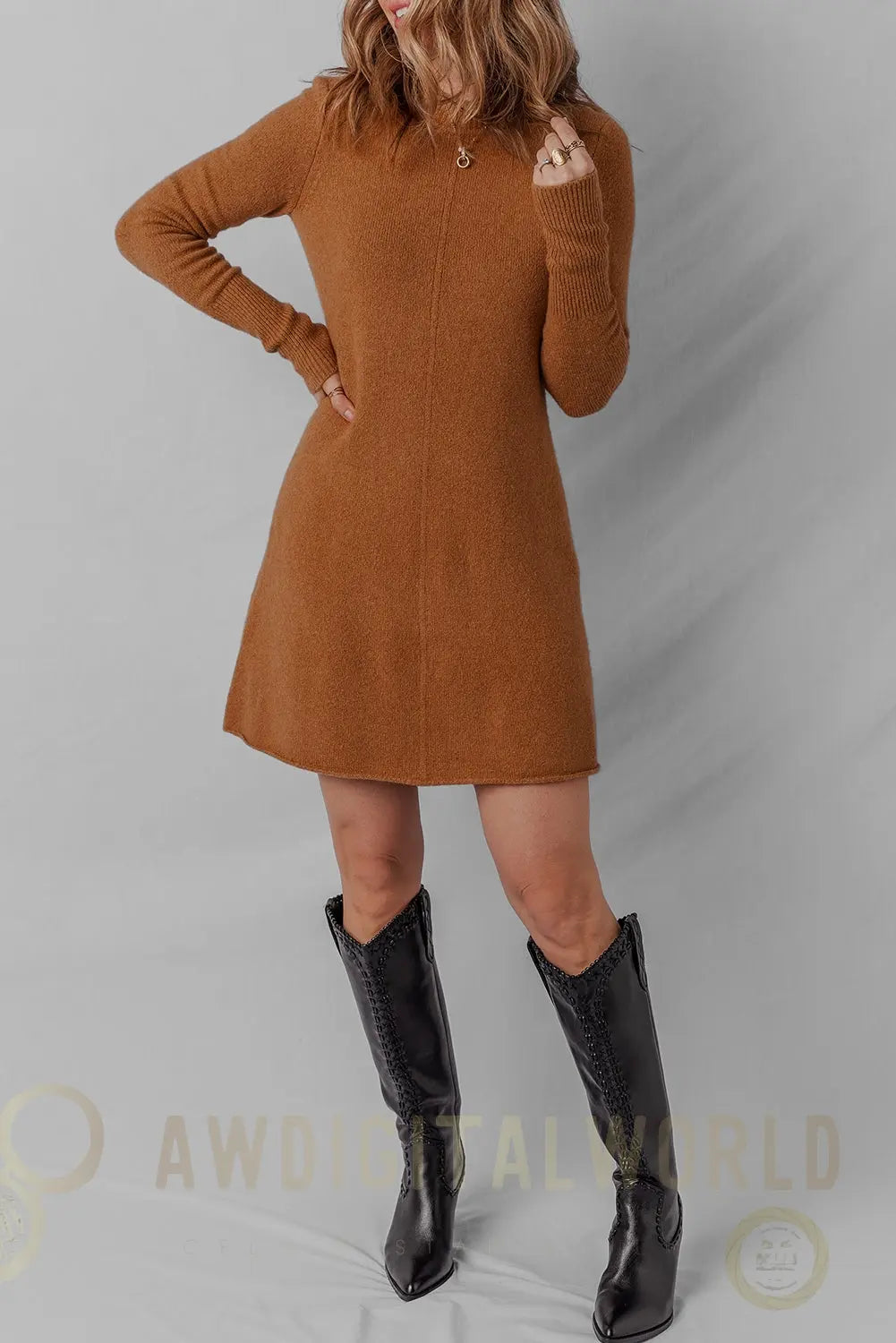Madeline Ribbed Mini Sweater Dress Threaded Pear