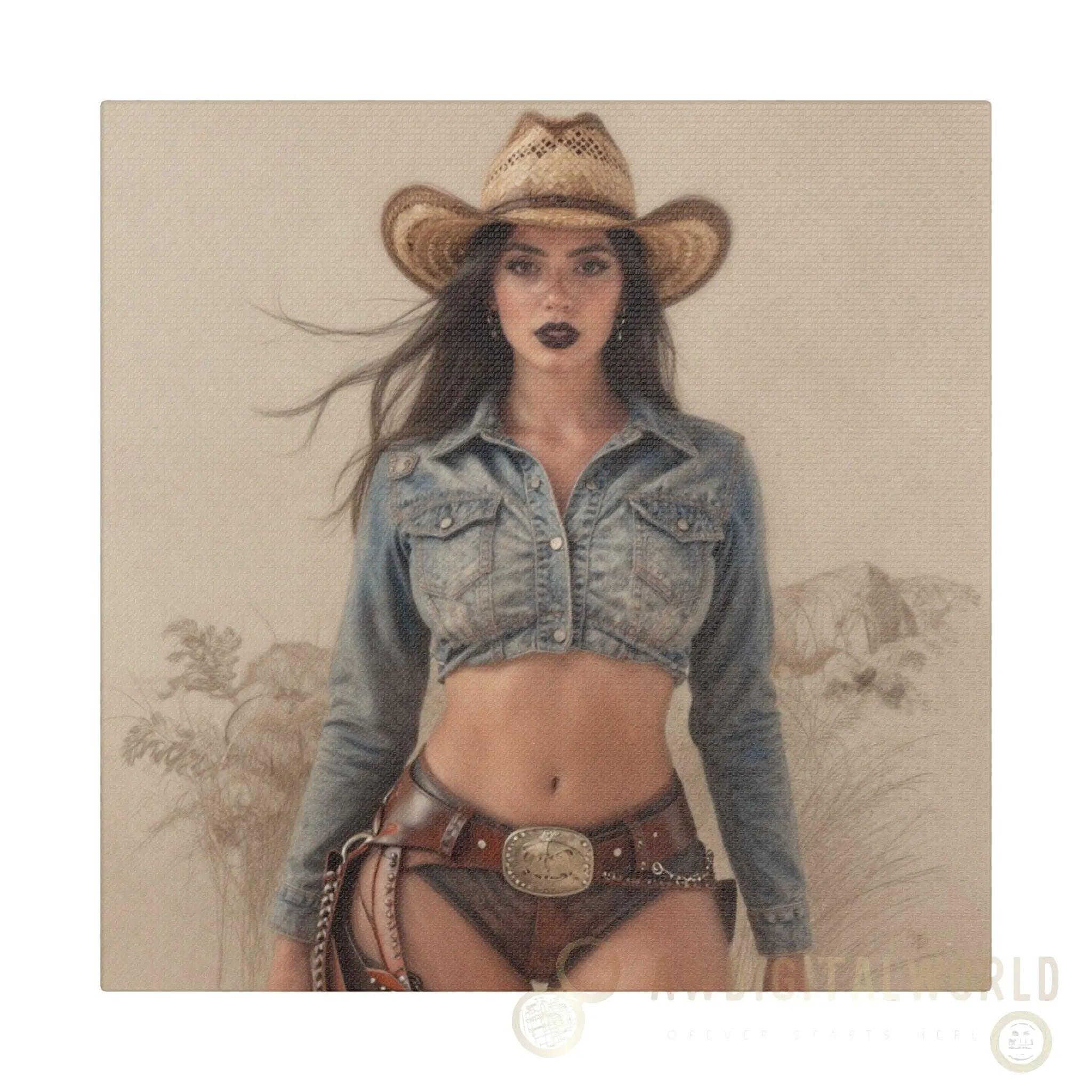 Cowgirl Portrait Satin Canvas Print — Stretched Wall Art Printify