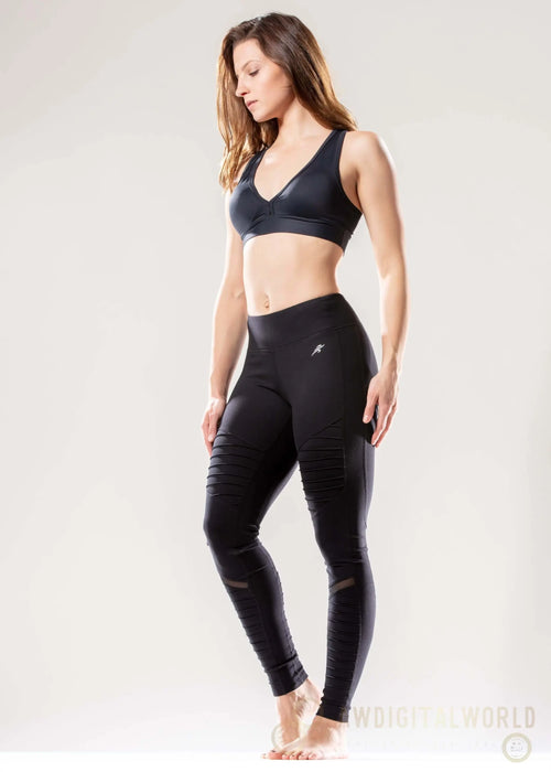 Athletique Low-Waisted Ribbed Leggings with Hidden Pocket and Mesh Black Lavender