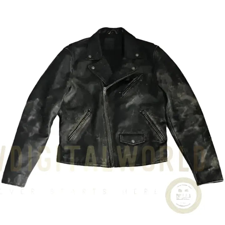 Men’s 90s Distressed Black Leather Biker Jacket Riders Republic UK