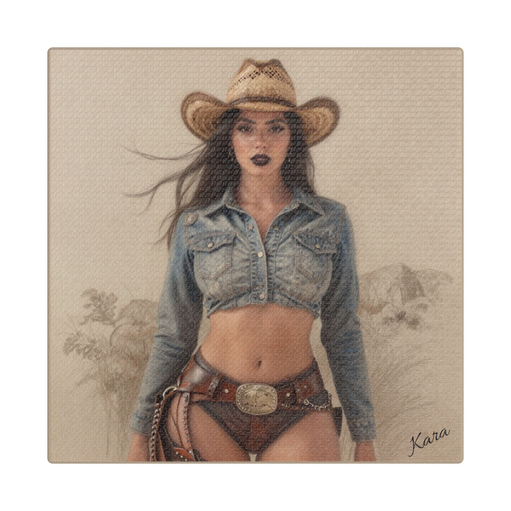 Cowgirl Portrait Satin Canvas Print — Stretched Wall Art