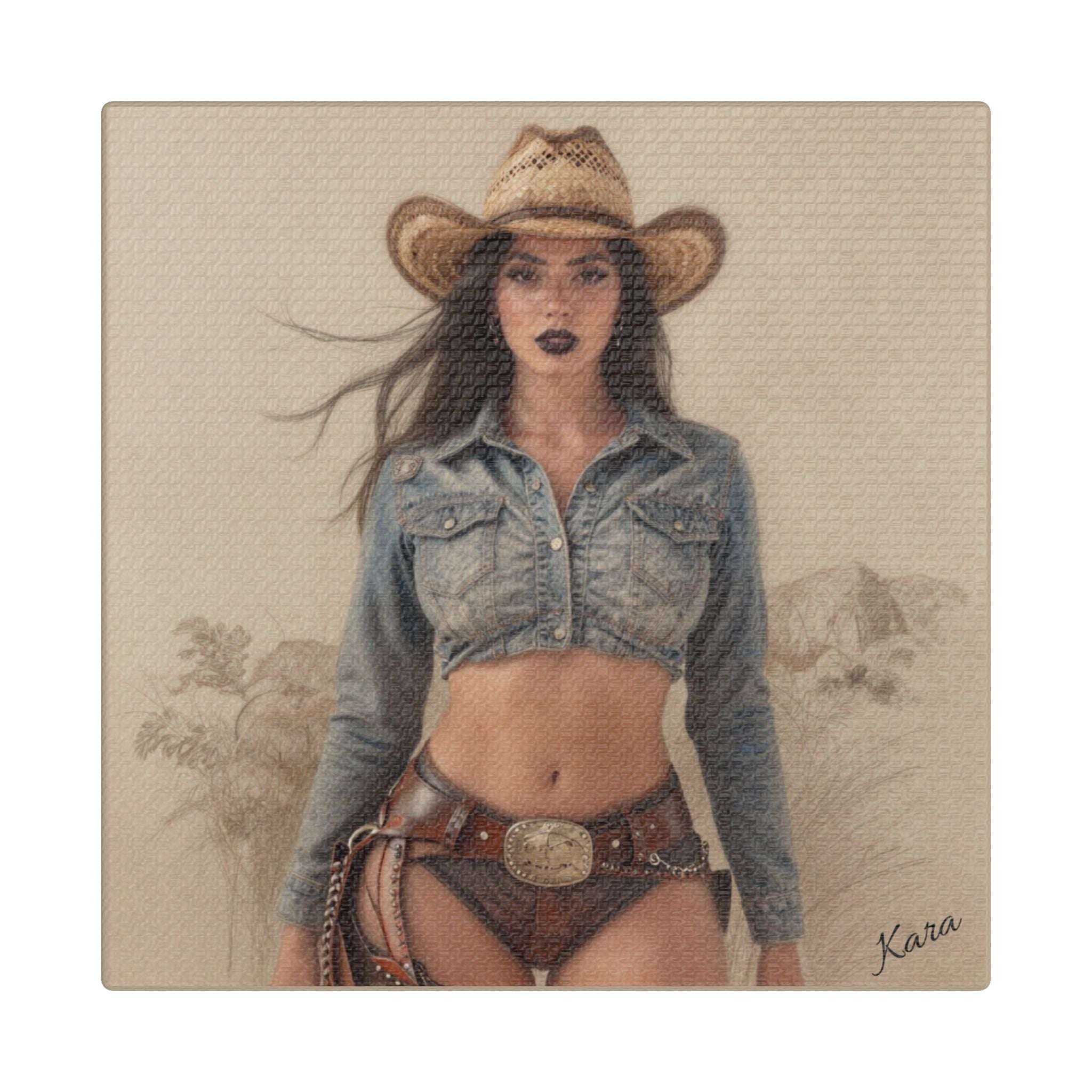 Cowgirl Portrait Satin Canvas Print — Stretched Wall Art