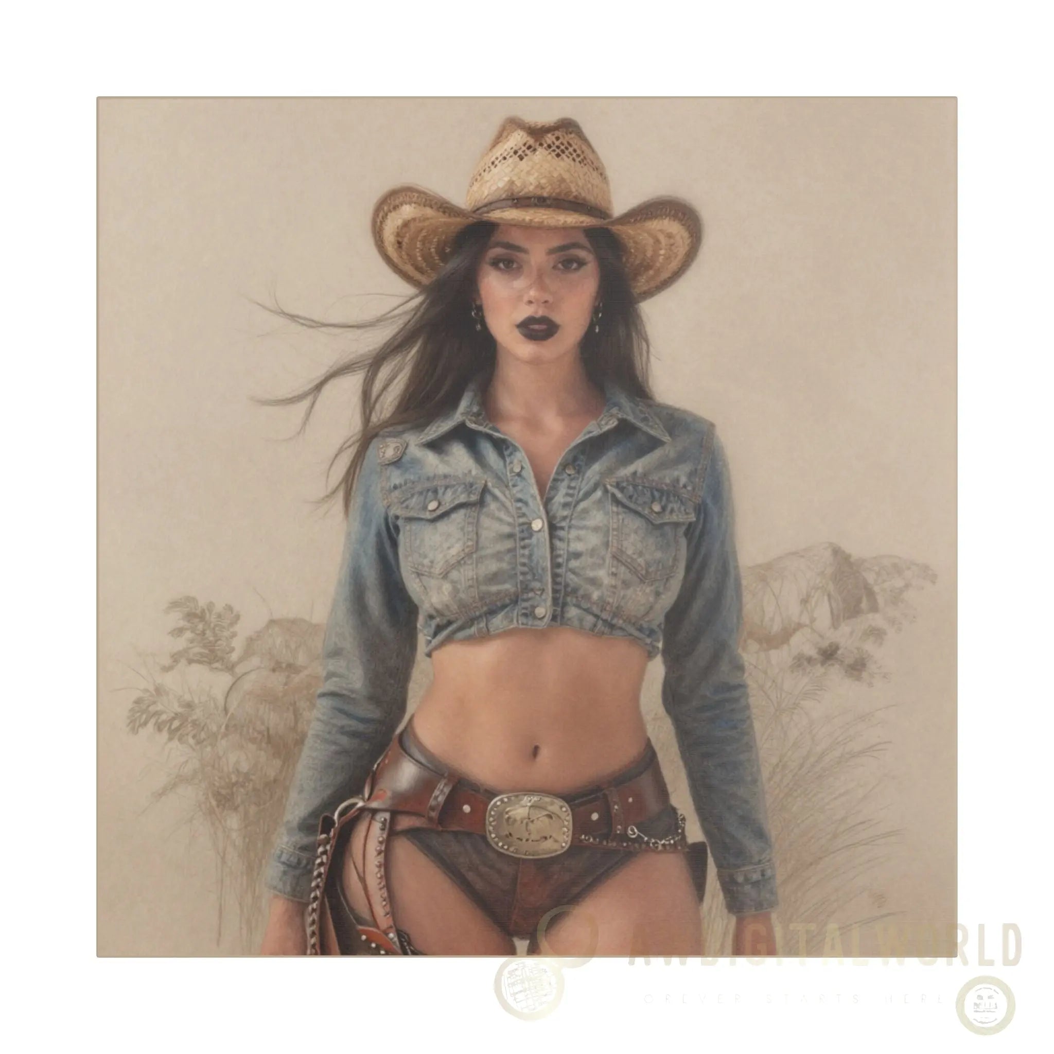 Cowgirl Portrait Satin Canvas Print — Stretched Wall Art Printify
