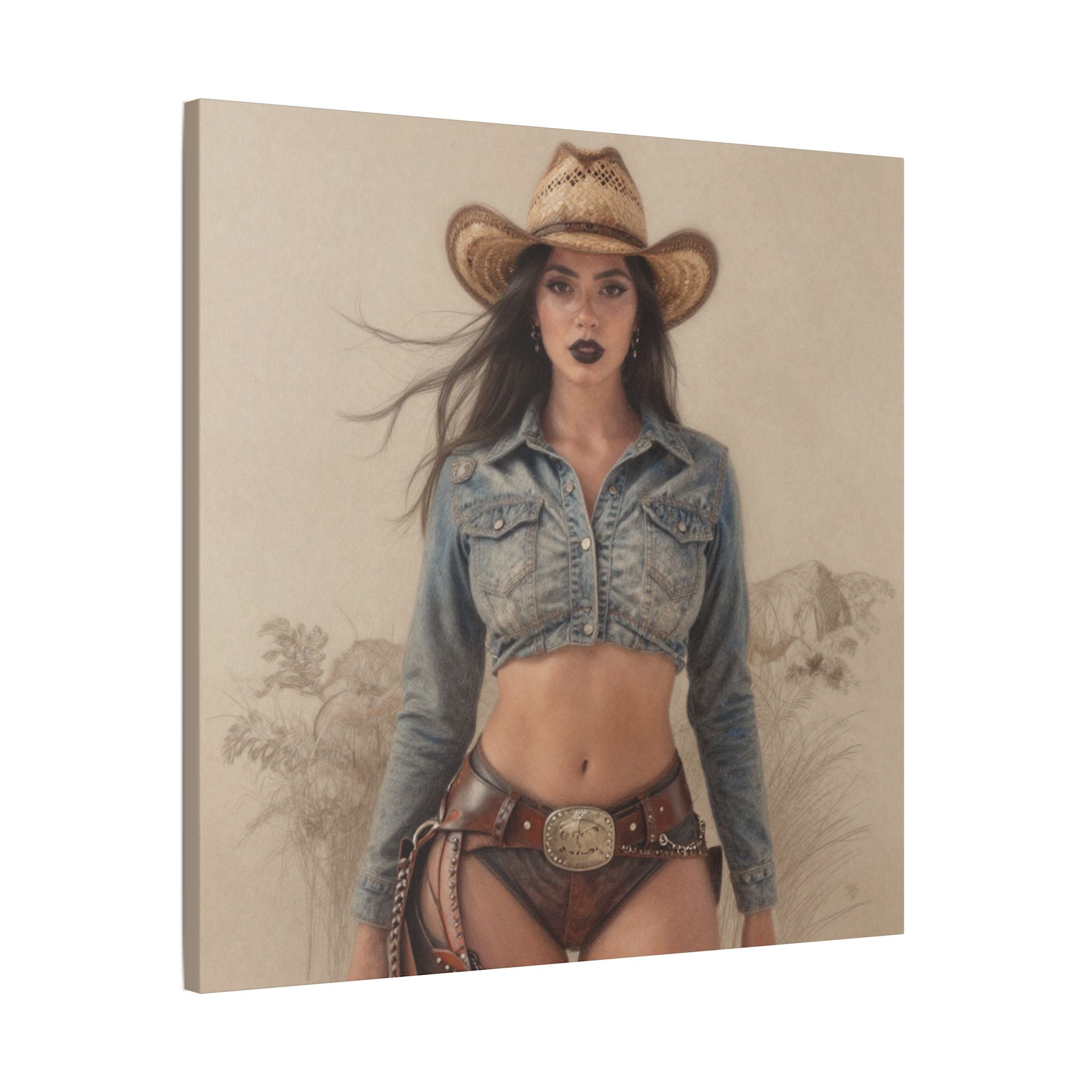 Cowgirl Portrait Satin Canvas Print — Stretched Wall Art