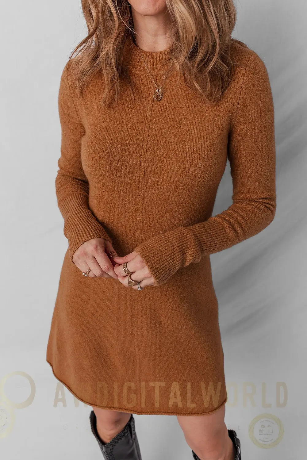 Madeline Ribbed Mini Sweater Dress Threaded Pear