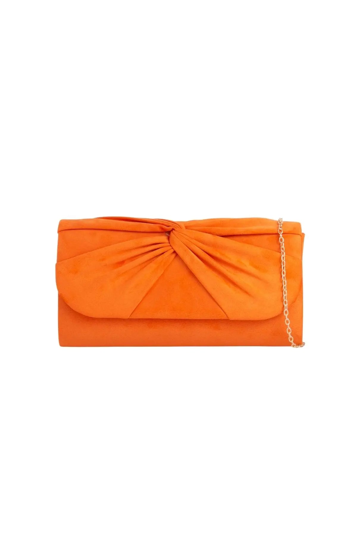 Orange Suede Clutch Bag with Knot Detail Aftershock London
