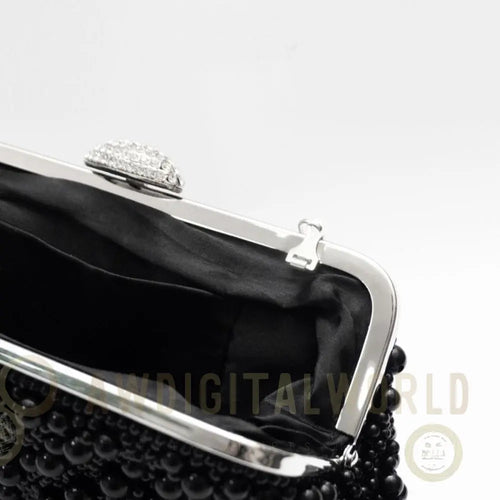 Black Pearl And Crystal Clutch Bag With Silver Details Aftershock London