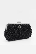 Black Pearl And Crystal Clutch Bag With Silver Details Aftershock London