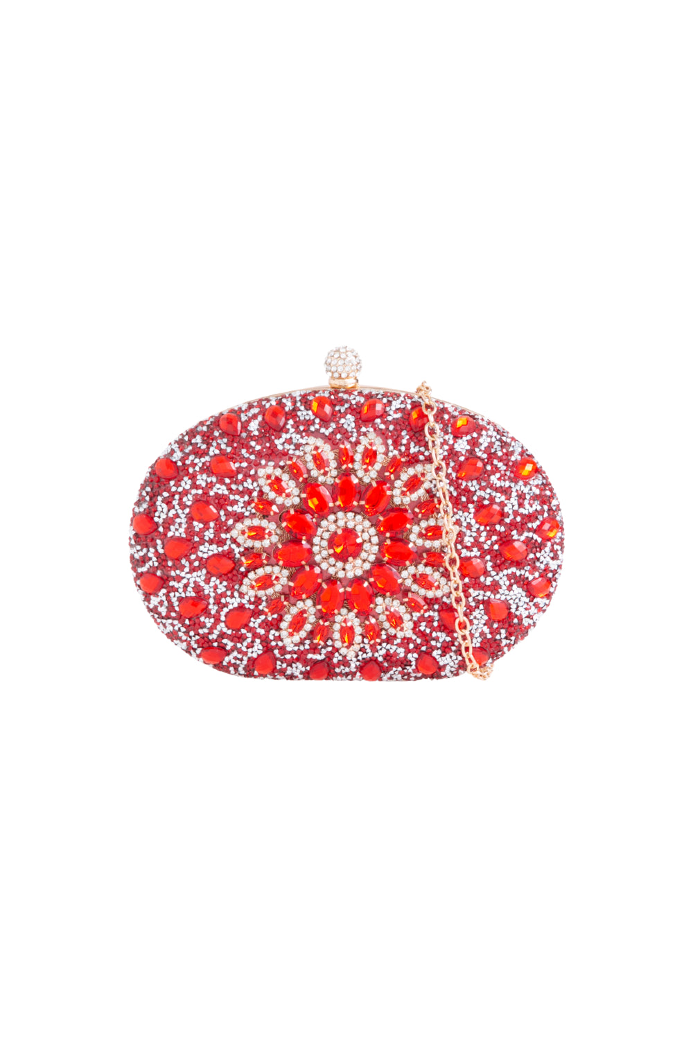 Red Embellished Clutch Bag with Gold Details Aftershock London
