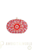 Red Embellished Clutch Bag with Gold Details Aftershock London