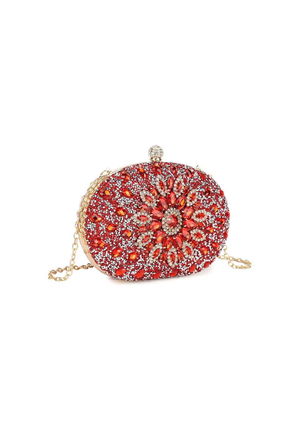 Red Embellished Clutch Bag with Gold Details Aftershock London