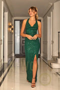 Amar Green Sequin Cowl Neck Maxi Dress Aftershock London