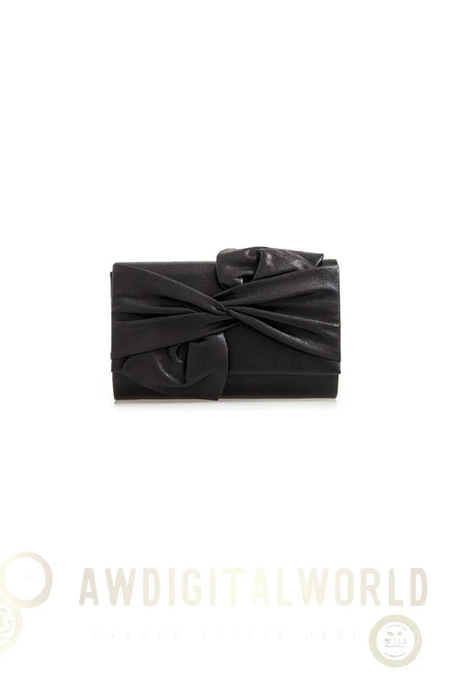 Black Evening Clutch Bag with Bow Detail Aftershock London