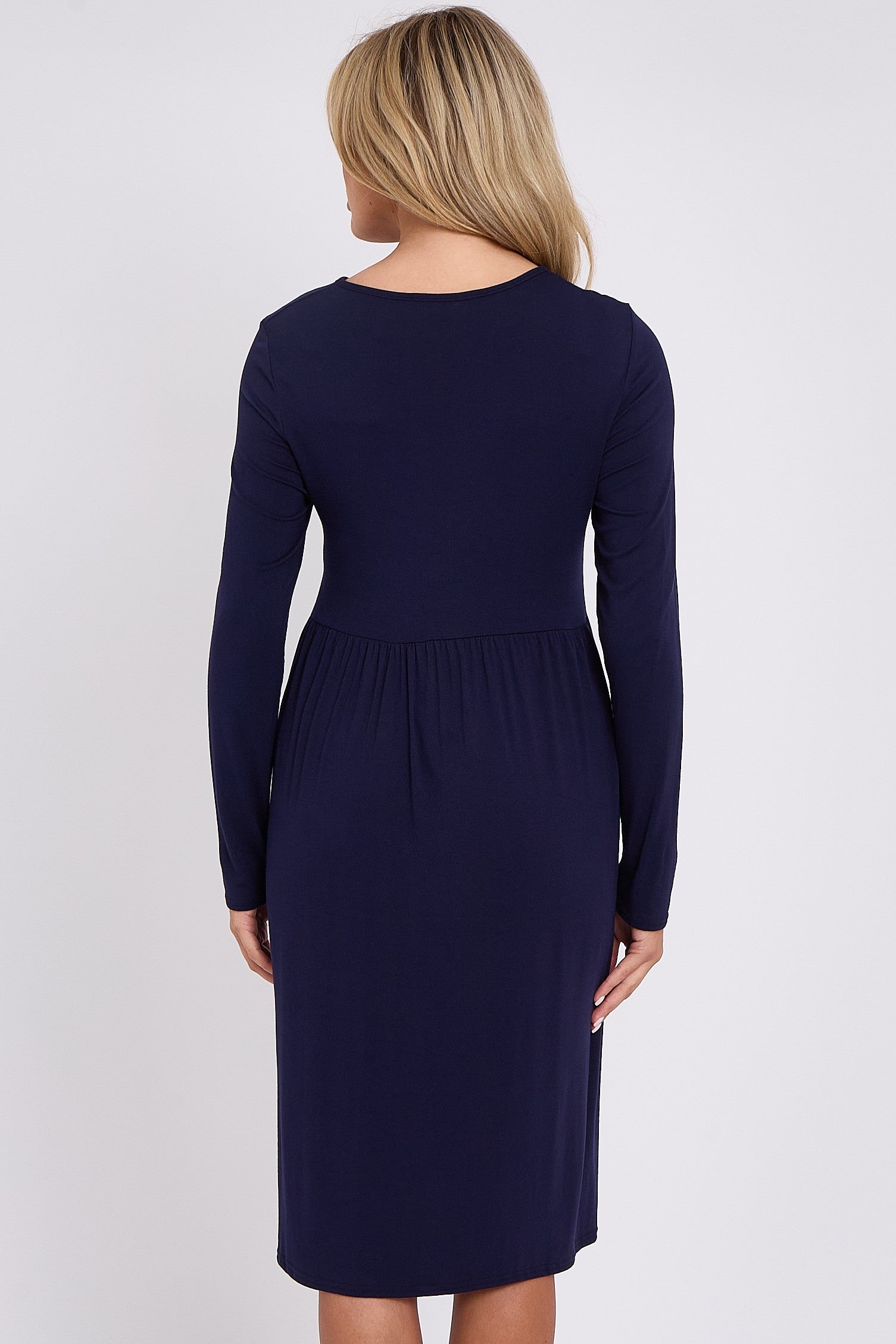 Navy Long Sleeve Gathered Waist Dress Aftershock London