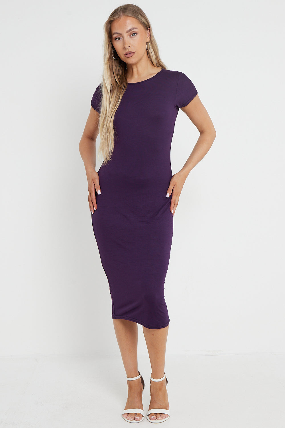 Purple Cap Sleeve Midi Dress Aftershock London