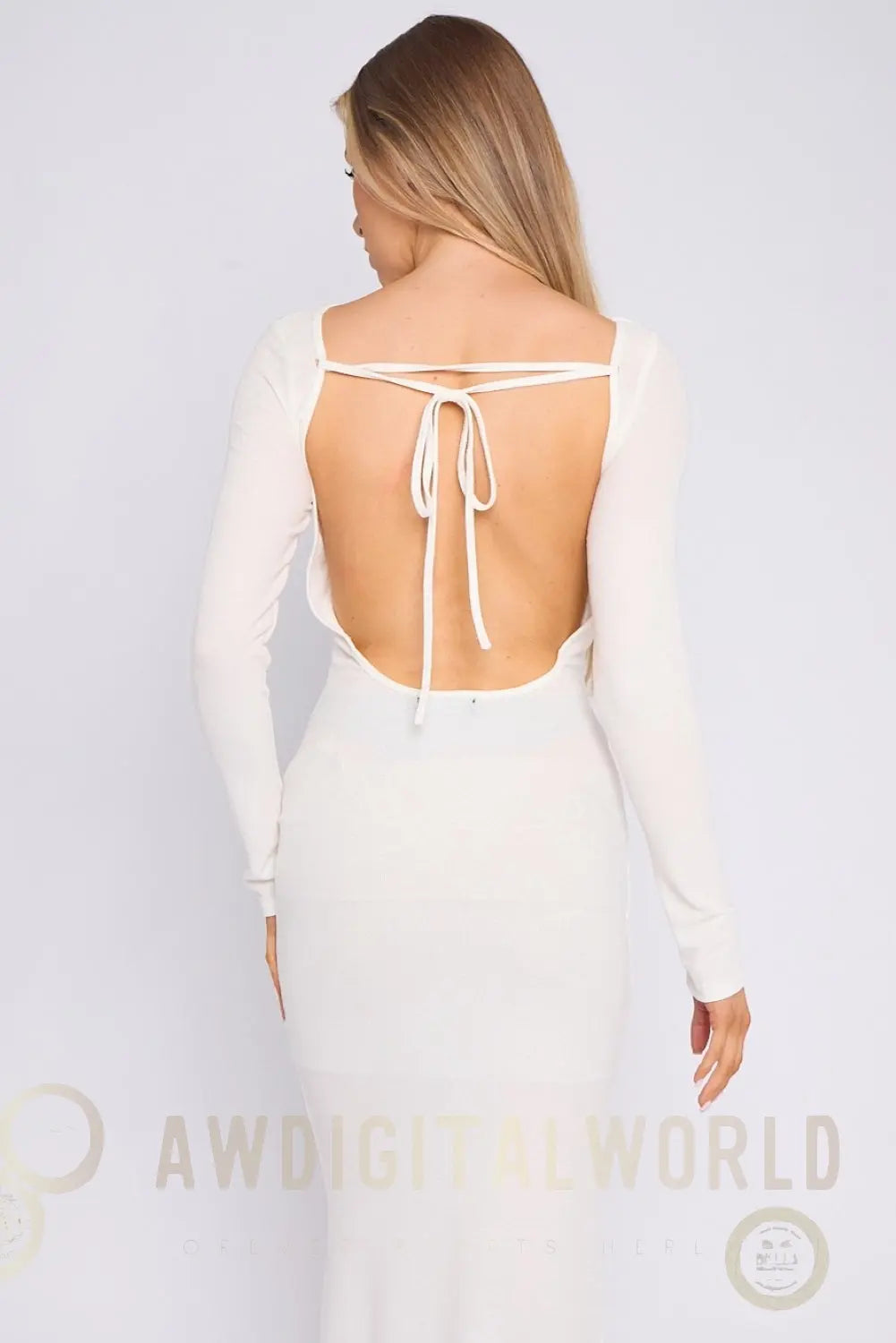 White Long Sleeve Stretch Maxi Dress Aftershock London