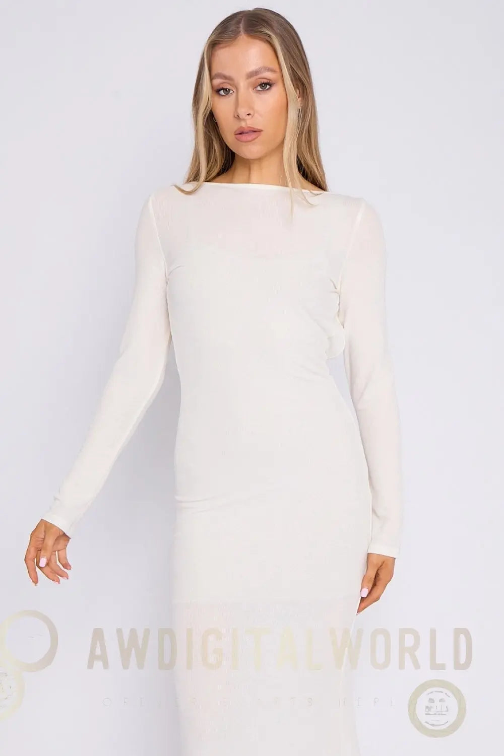 White Long Sleeve Stretch Maxi Dress Aftershock London