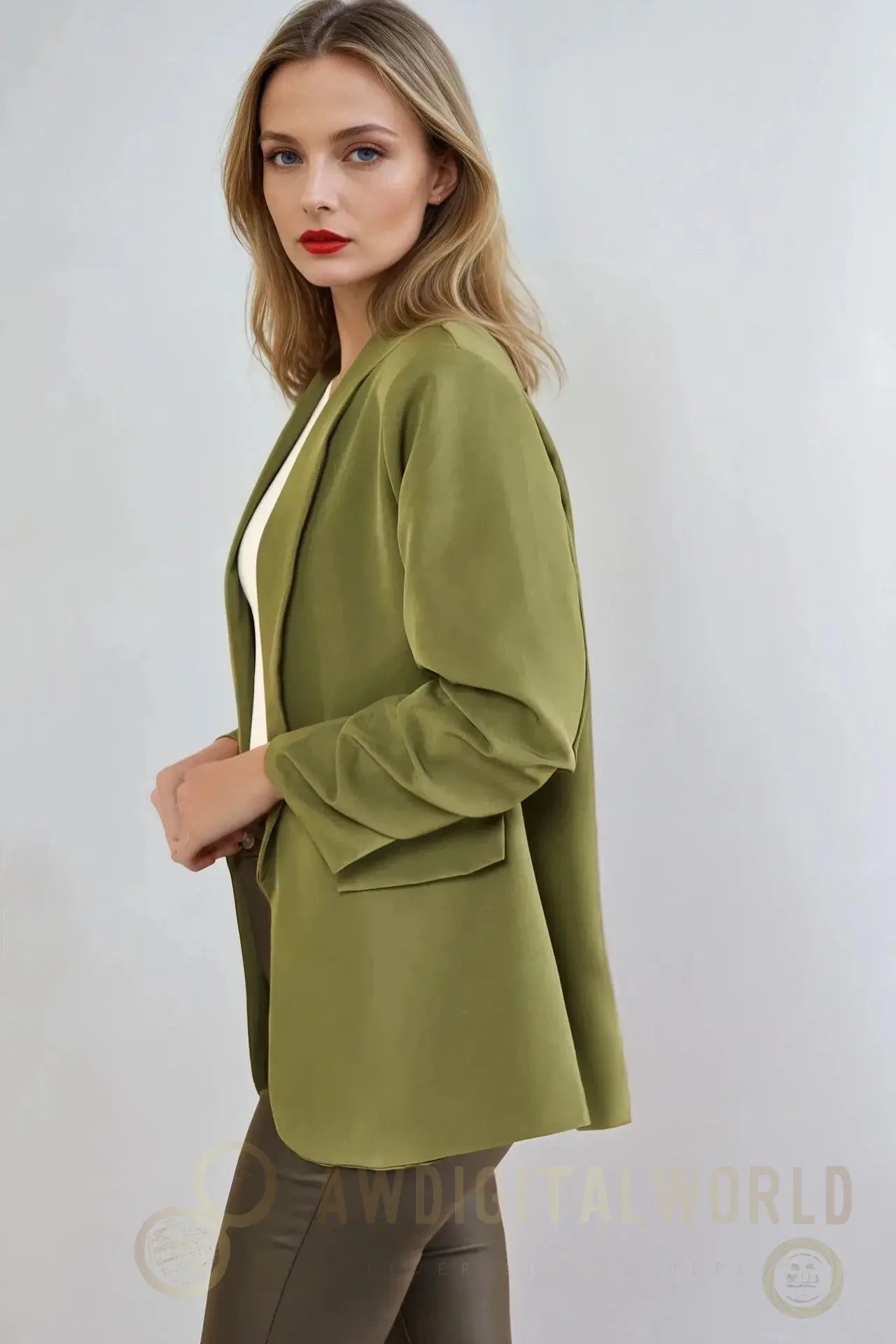 Khaki Blazer with Ruched Sleeves Aftershock London