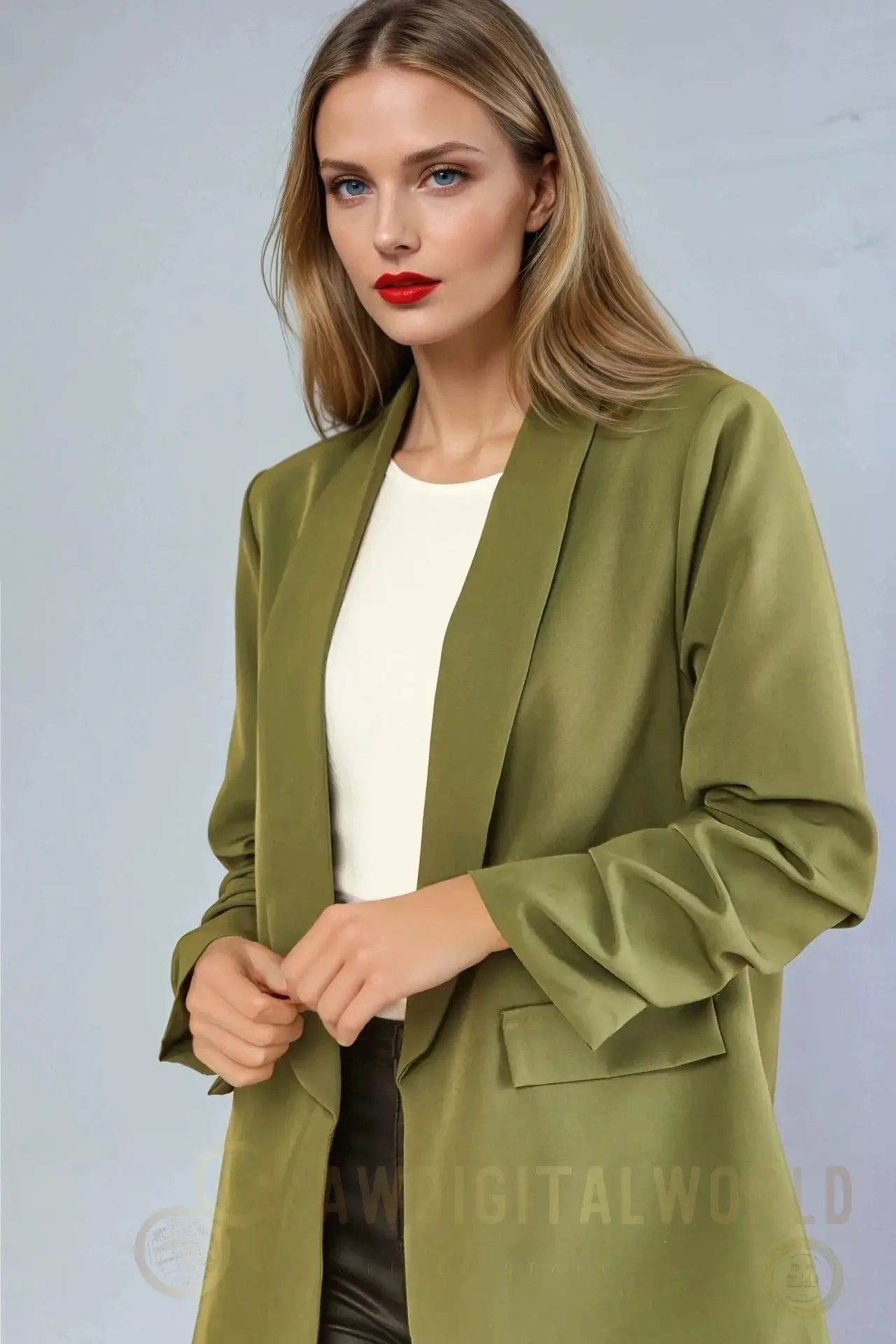 Khaki Blazer with Ruched Sleeves Aftershock London