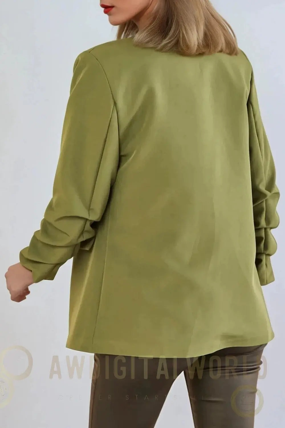 Khaki Blazer with Ruched Sleeves Aftershock London